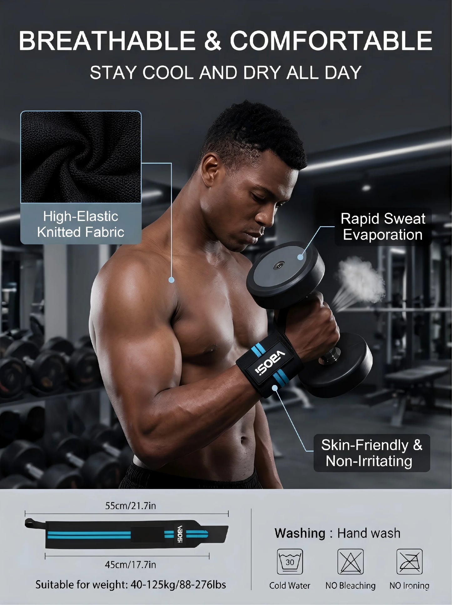 Heavy Duty Wrist Wraps for Weightlifting, Ergonomic Wrist Support Straps, Perfect for Powerlifting, Bodybuilding & Fitness