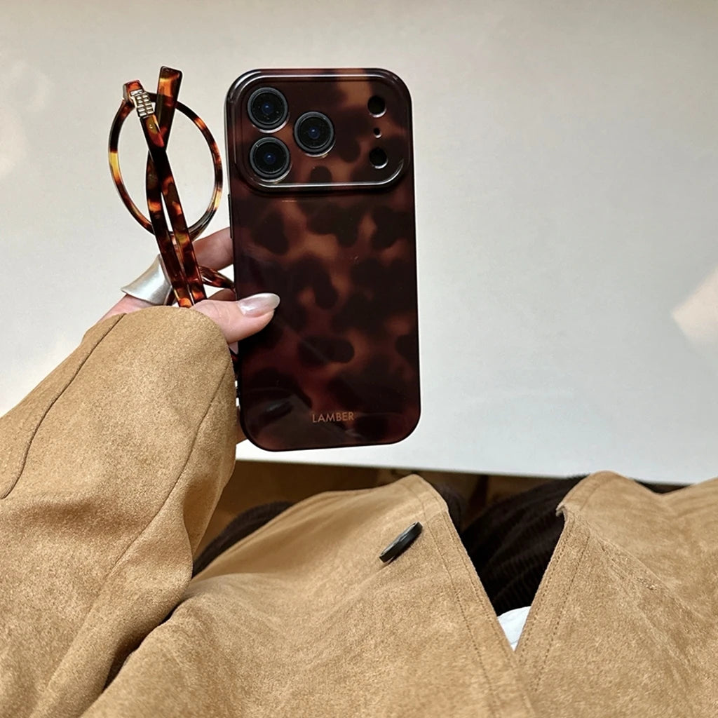 Retro Stylish Amber Color Lamber Pattern Glossy Phone Cover Case for iPhone 17 16 15 14 13 12 Pro Max Plus Air