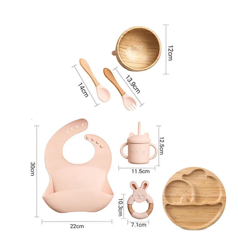 7pcs Silicone Baby Feeding Set Baby Feeding Supplies Kids Bamboo Dinnerware With Cup Children's Dishes Bowl Stuff Tableware Gift