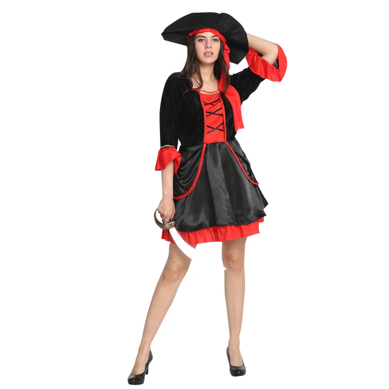 Halloween Theme Women Fancy Dress ，Parent-child Role Playing Cosplay Costumes,Female Pirates Captain of the Caribbean