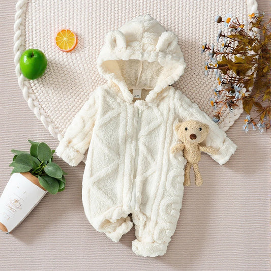 2025 New Newborn Baby Romper Boys Girls Cute Ears Solid Hooded Long Sleeve Baby Bodysuit Clothes Infant Autumn&Winter Costumes