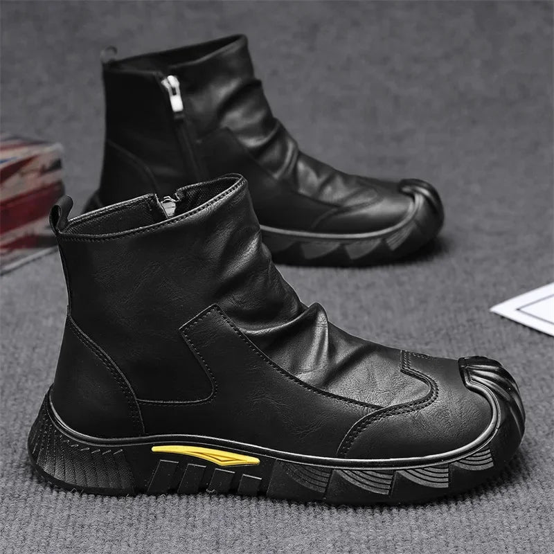 Fipatbu Unisex wool-lined barefoot leather boots with a solid color and a wide-toe design