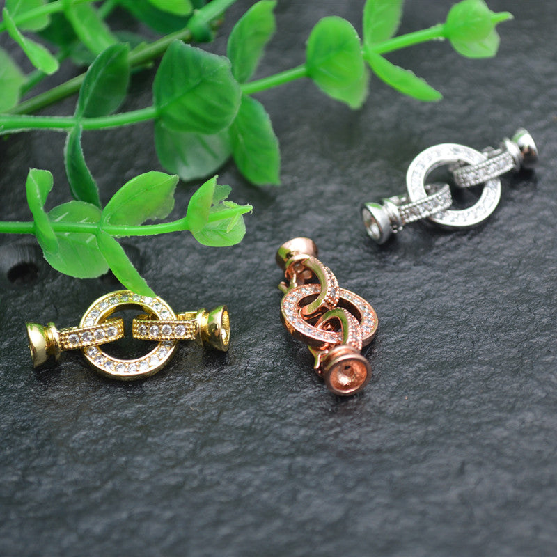 High Quality Round Charm in Center Necklace Clasps Zircon CZ Beads Paved Fashion Jewelry Findings Links 10pc/lot