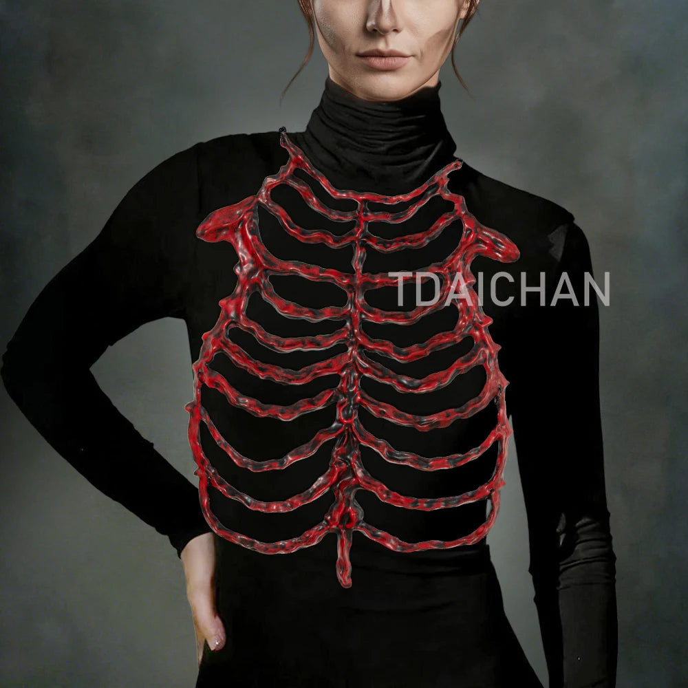 2026Halloween 3D Skeleton Ribcage Chest Piece Fake Bones Polyester Costume Prop for Horror Masquerade Party Makeup Accessories