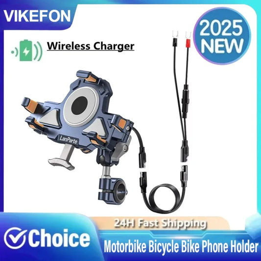 Motorbike Bicycle Bike Stand Metal Shockproof Motorcycle Phone Holder 4 Vibration Dampener 15W Wireless Charger Fast Charging