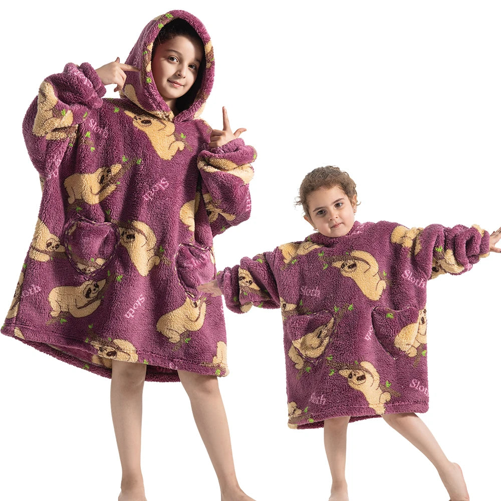 Halloween Pumpkin Hoodies for Boys Girls Winter Thick Flannel Hooded Sweatshirts Kids Clothing Children Oversized Blanket Hoodie