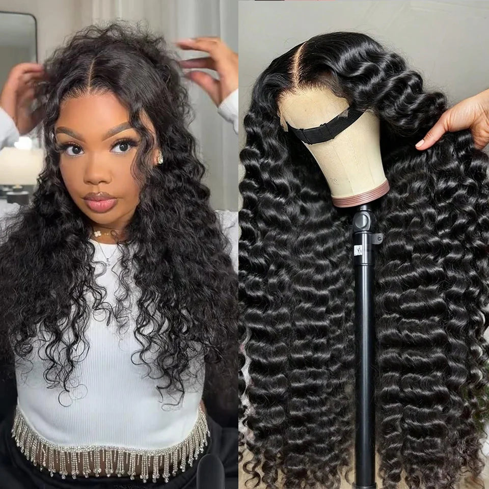 5*5 No Glue Deep Wave Human Hair Wigs Pre Plucked Brazilian Human Hair Lace Frontal Wig 13*6 Pre-Cut Wear and Go Lace Front Wig