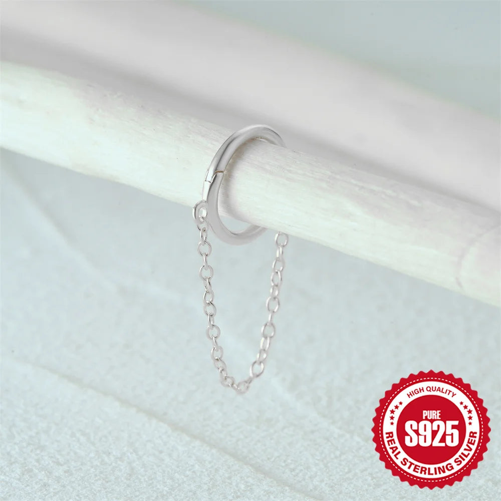 CANNER 925 Sterling Silver Simple Tassel Circle Piercing Hoop Earrings For Women's 18k Gold Ins Earrings Fine Jewelry Party Gift