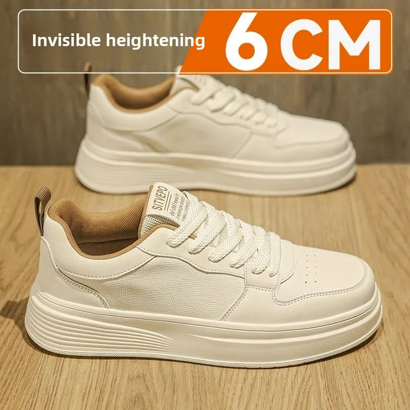 Men's Casual Sport Shoes Thick Bottom Invisible Heightening 10cm Rubber Outsole Synthetic Upper Breathable Lace-Up Sneakers