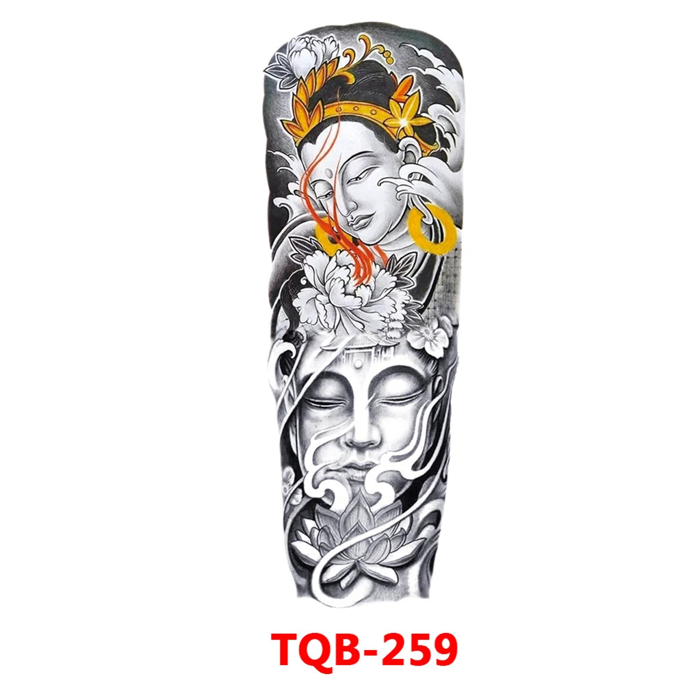 Full-arm Tattoo Stickers With The Crown Of The Virgin Of Jesus And Lion Waterproof Tattoo Stickers