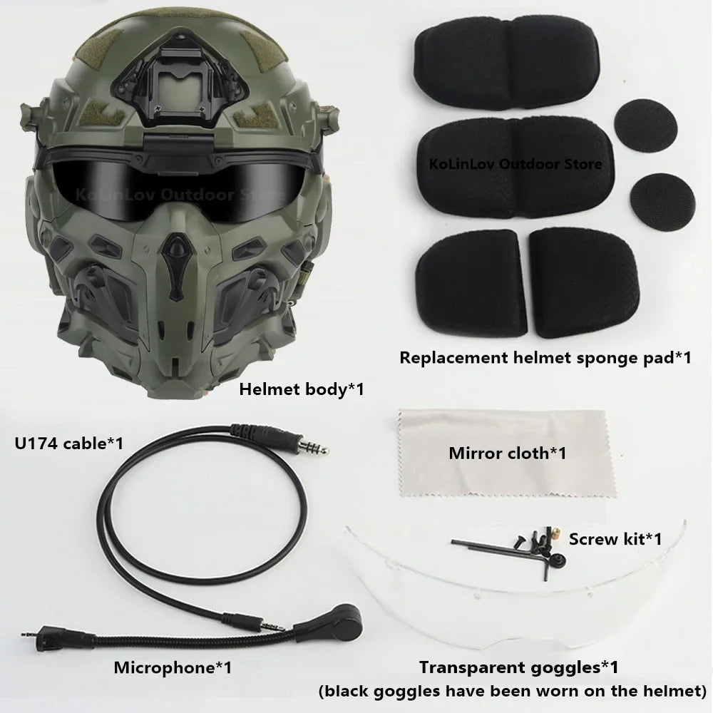 Militar Helmet FAST Helmet Built-in Communication Headset Anti-fog Fan W-Ronin Assault Helmet Detachable Mask Replacement Lens