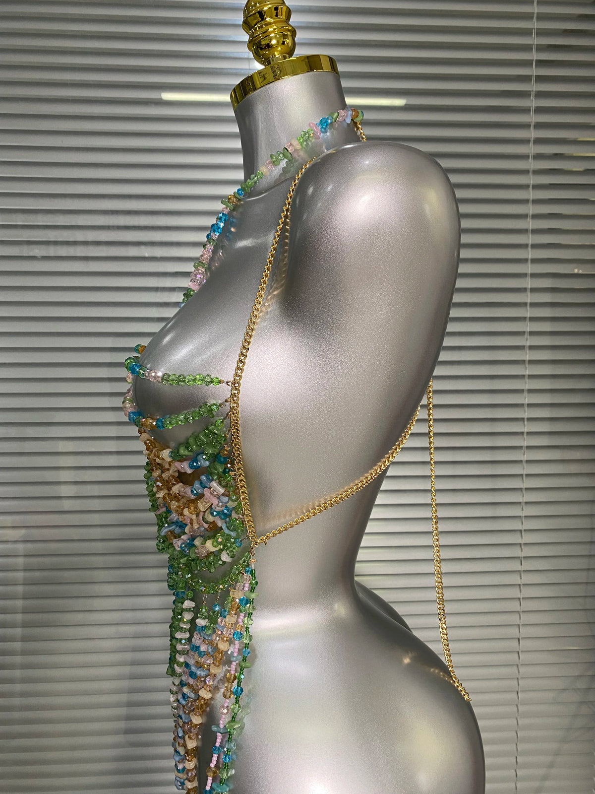 Crystal Rhinestone Tassel Body Chain Harness Bra for Women Multi-layer Shiny Gemstone Body Jewelry Sexy Halter Neck Bikini Chest