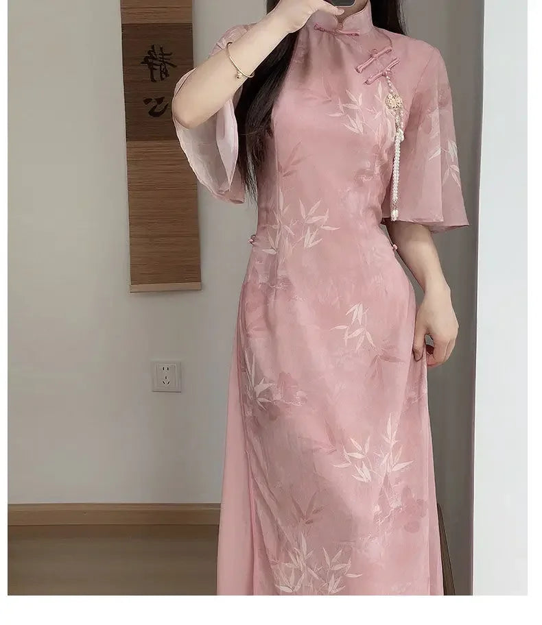 New Chinese Pink 2025 New Slim and Slim Summer Dress