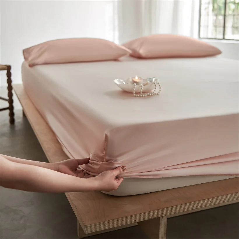 Pure Natural Mulberry Silk Fitted Sheet with All Around Elastic Band Soft Silky Breathable Mattress Cover Luxury Anti-Slip Sheet