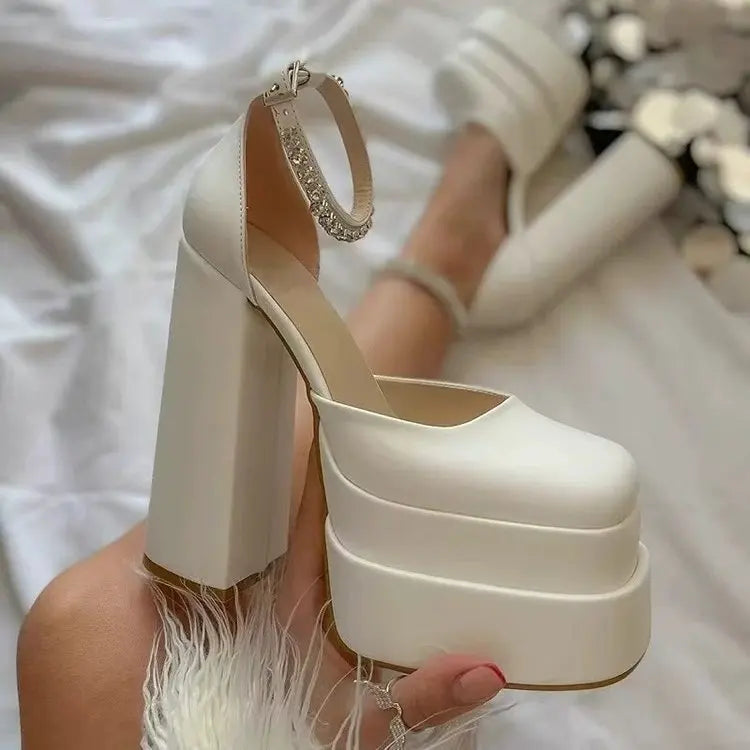 New Fashion Women Pumps Retro Mary Janes Chunky Heels Sandals Spring Platform Dress Party Wedding Basic Shoes Woman Big Size