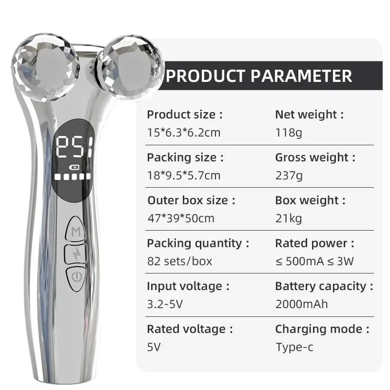 Electric Facial Micro-current Beauty Instrument LED Display Face Lift Roller Massager Skin Tighten Massage Beauty Devices