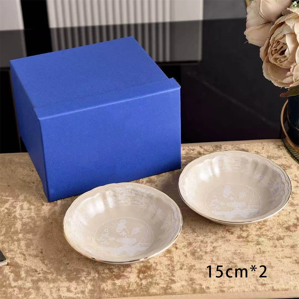 Ceramic Tableware Bowl Household Oatmeal Salah Bowl Kitchen Supplies 2 Combination 15cm Gift Box Beige Curry Yellow Green Pink