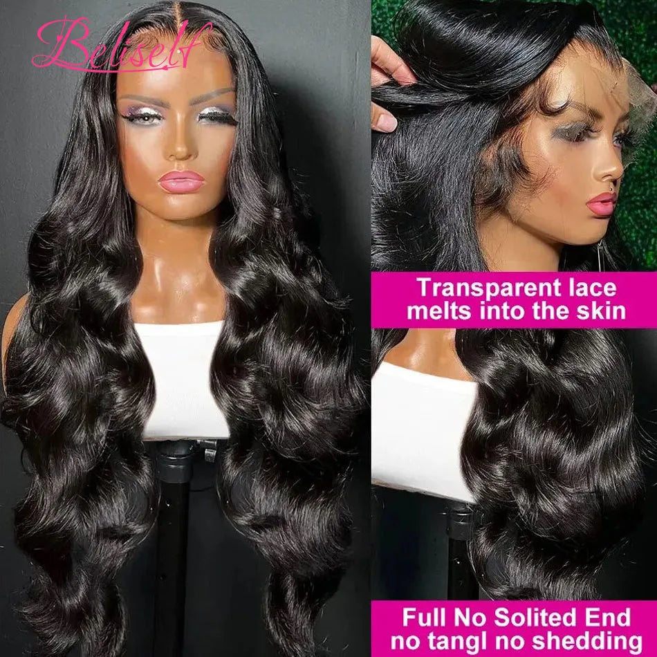 Beliself 13x6 Lace Front Human Hair Wig 250 Density Body Wave Glueless Wig Human Hair 13x6 HD Lace Frontal Wigs for Women