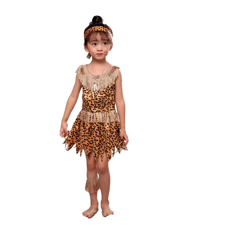Halloween Costume Adult Kids Savage Caveman Costumes African Tribal Hunter Clothing for Girl Performance Costumes Cosplay Dress