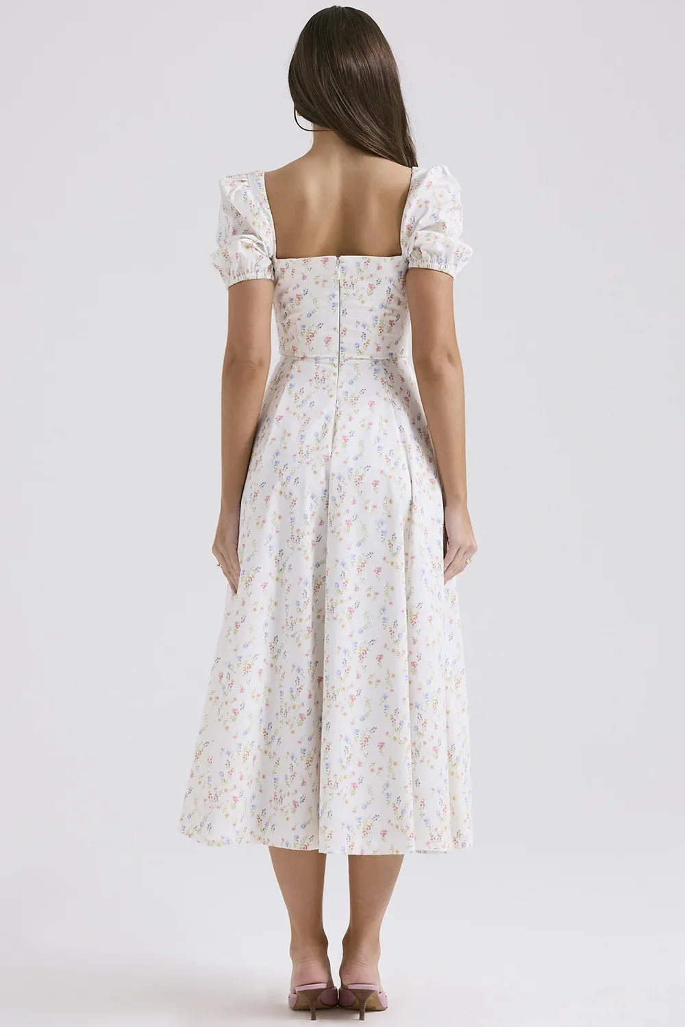 Elegant Fairylike French Style Gentle Floral Print Strapless Midi Dress Slimming Women's Fashion High End Feeling Dress