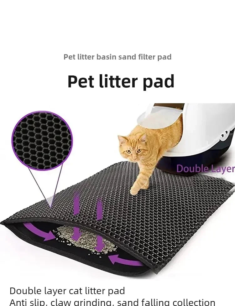Non-Slip Waterproof Cat Litter Mat-Double Layer Washable Pet Floor Mat, Durable&Easy to Clean, Traps Litter for Cats&Small Pets