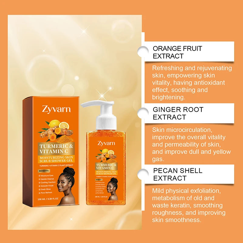 Turmeric&Vitamin C Moisturizing Body Wash, Exfoliating Cleansing Smoothing Body Wash, Gentle Scrub Finish Refreshing Natural Sce