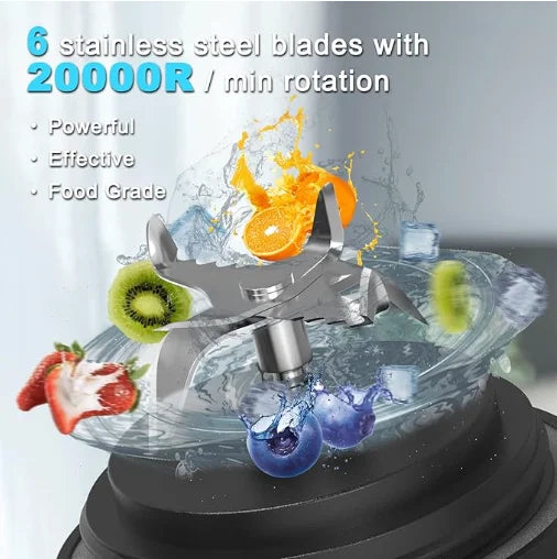 Portable blender with 20oz cup, USB-C rechargeable, self-cleaning, cordless for smoothies, gym, office.