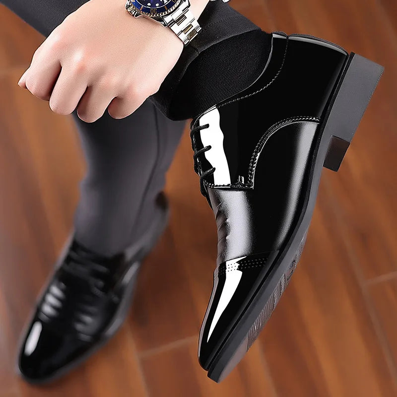 Glossy Leather Men's Shoes Casual Wedding High-Heeled Pointed-Toe Business Style British Leisure Men's Footwear