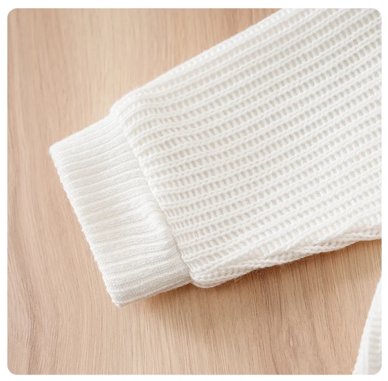 Spring and Autumn Knitted Newborn 2PCS Baby Onesie+Hats Minimalist Round Neck Button Comfortable Casual Raglan sleeve design