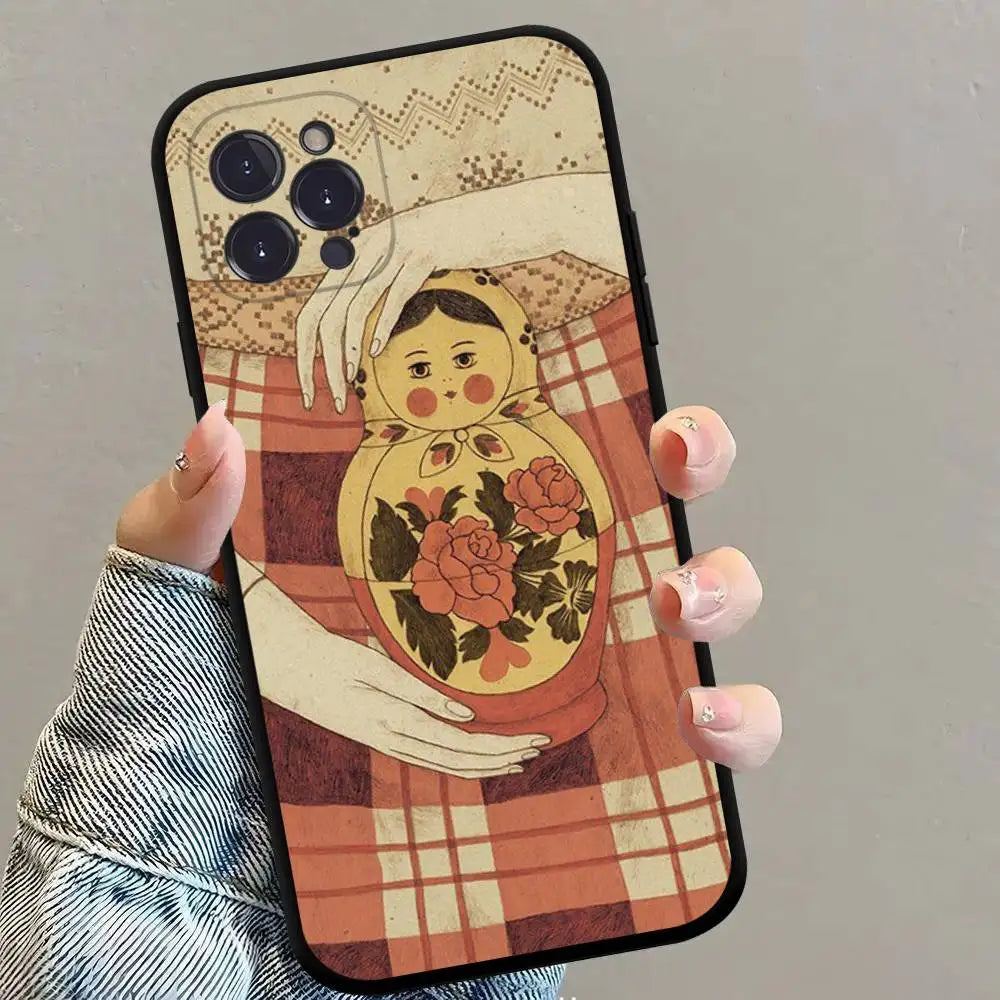 Russian Traditional Pattern Phone Case TPU Phone Case For Iphone17 Air 16 15 14 13 12 11 Pro Max Plus Cover Case