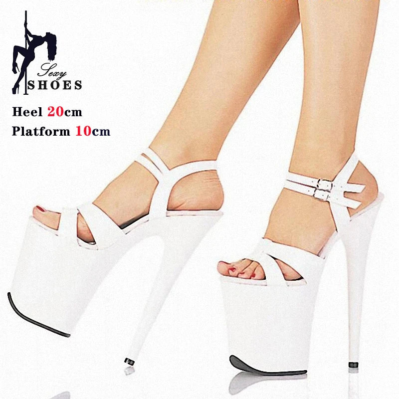 New High-heeled 20cm/8inchs Sandals Women Summer Strap Thin Heel Black Sandals Stripper Pole Dance Dress Models Nightclub Shoes