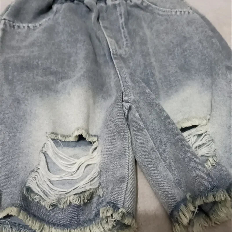 Baby Summer Clothes Boys Teen Suits 2025 New Kids Outdoor Clothes Letter Short Sleeve T-shirts + Denim Shorts 2 Piece Set 2-10Y