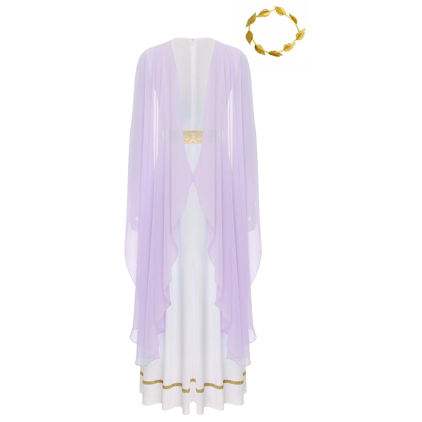 Womens Halloween Greek Beauty Carnival Cosplay Party Costumes Gold Leaves Garland Headwear And Cap Sleeve Ancient Toga Dress