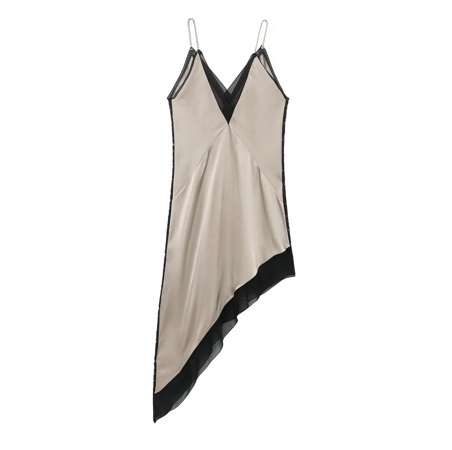 HH Women Sexy Satin Asymmetric Midi Dress Spring Summer Female Fashion Backless Sling V-neck Holiday Party Beach Short Dresses