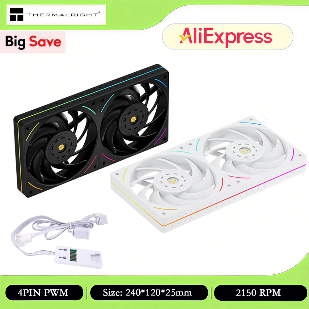 Thermalright TL-UB24 Computer Case Fan, ARGB 240mm Single-Frame Case Fan (2x120mm)/Silent/High CFM/PWM/2150 RPM