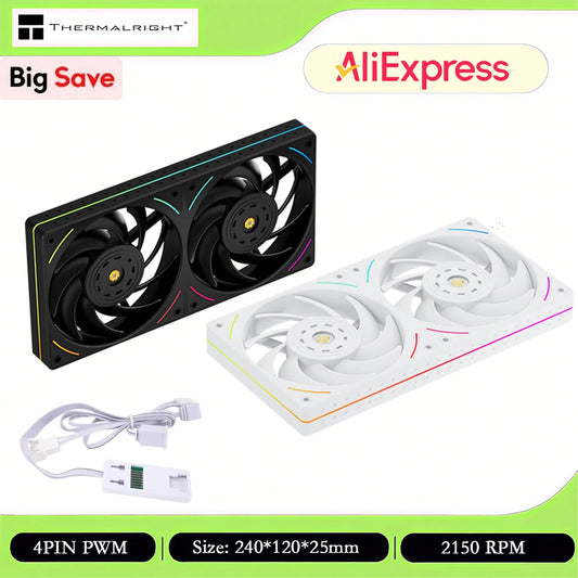 Thermalright TL-UB24 Computer Case Fan, ARGB 240mm Single-Frame Case Fan (2x120mm)/Silent/High CFM/PWM/2150 RPM