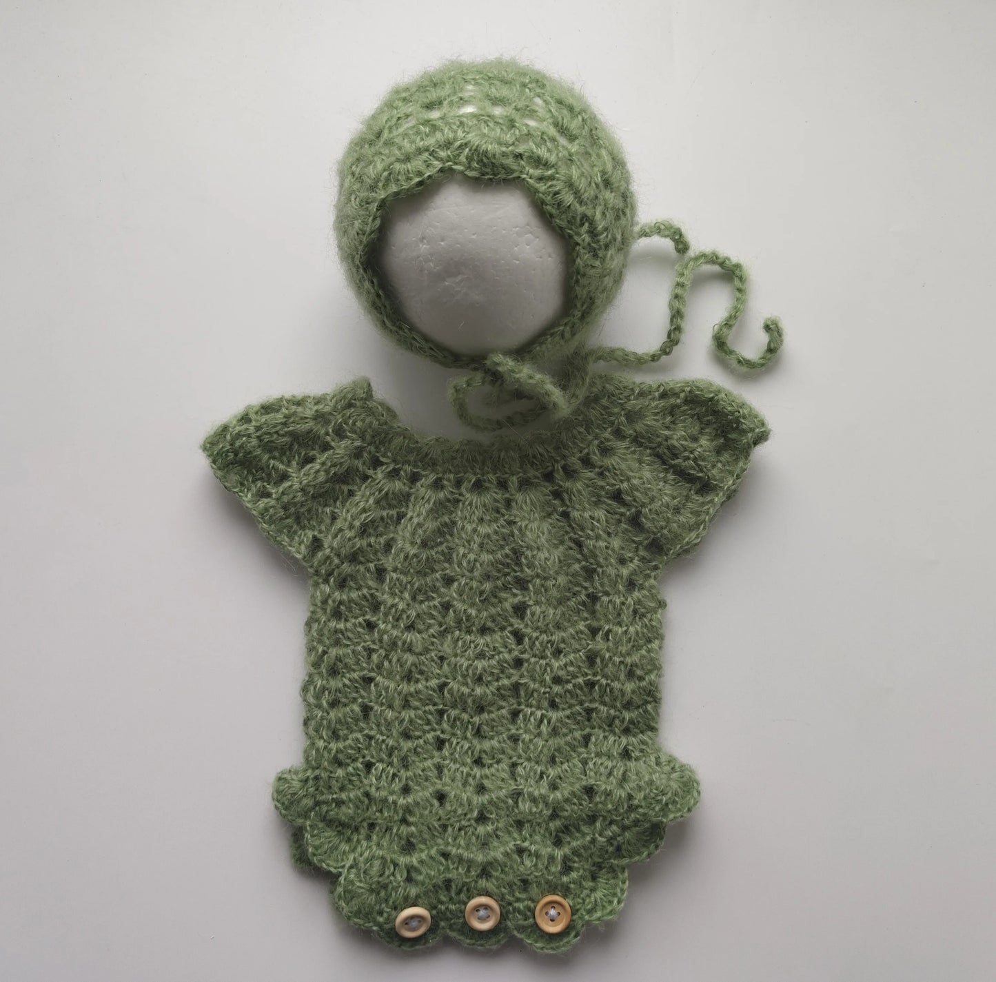 Newborn photography props  Crochet  mohair jumpsuits and hat suit