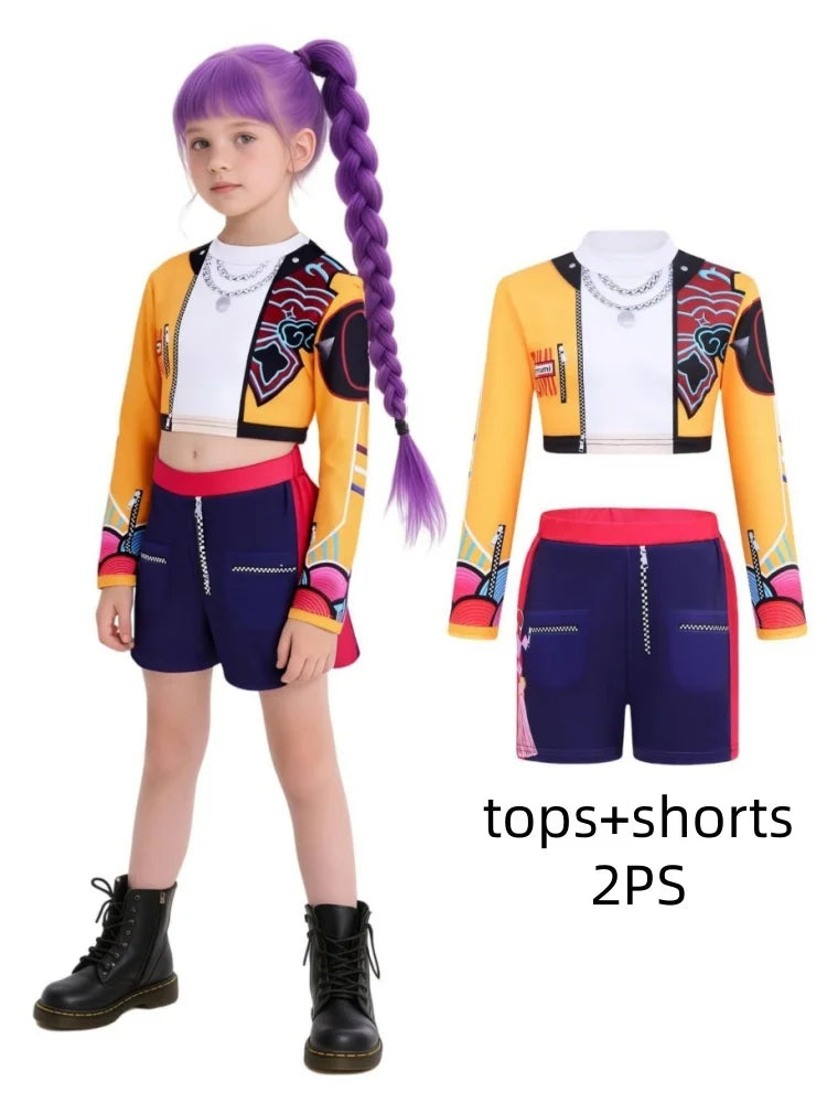 Kids Girls Costume Sets Kids Tops+Skirt Pants 2 Pieces Outfits Children K-Pop Fashion New Birthday Party Stage Performance Suit