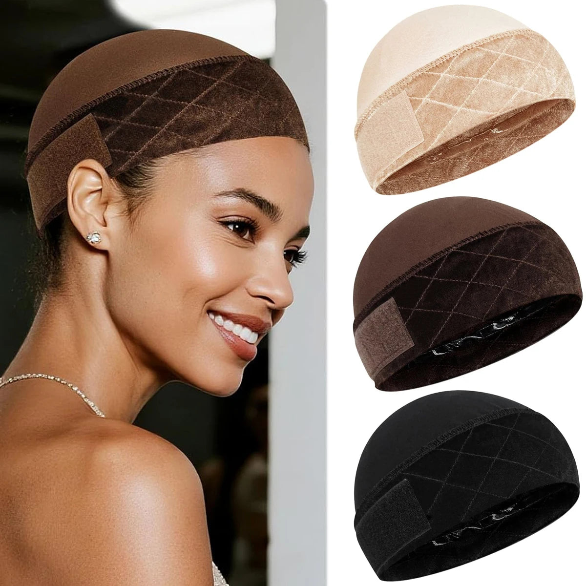 Wig Grip Cap with Silicone Strip Non Slip, 2-in-1 Soft Wig Caps to Hold Wig in Place, Brown Black Beige,Female Headband Wig Cap