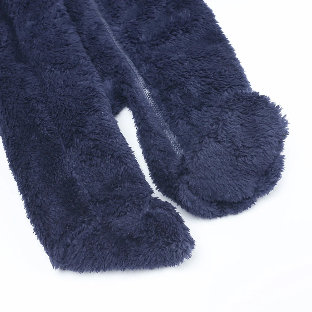 2026 Winter Baby Rompers Infant Fleece Bear Hooded Onesies Newborn Baby Boy Girl Zipper Jumpsuit Bodysuit Pyjamas