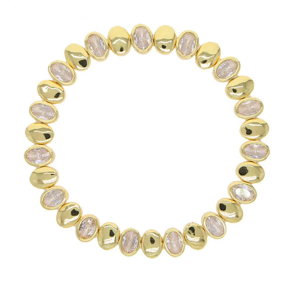 New Iced Out Bling CZ Geometric Stretchy Stretch Double Tennis Chain Bracelet Adjusted Size Bangle For Women Fashion Jewelry