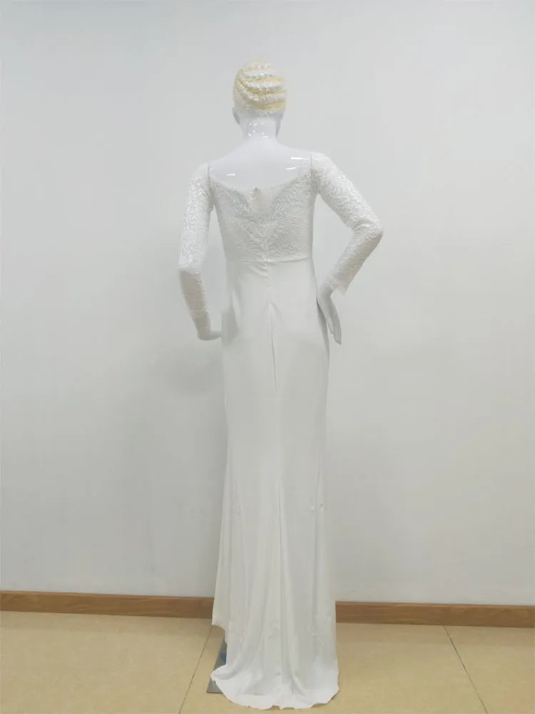 Fashion Female French Wedding Dress Sexy  Elegant Lace Evening Dresses Long Vestidos Summer Dress Sexy Dress Women