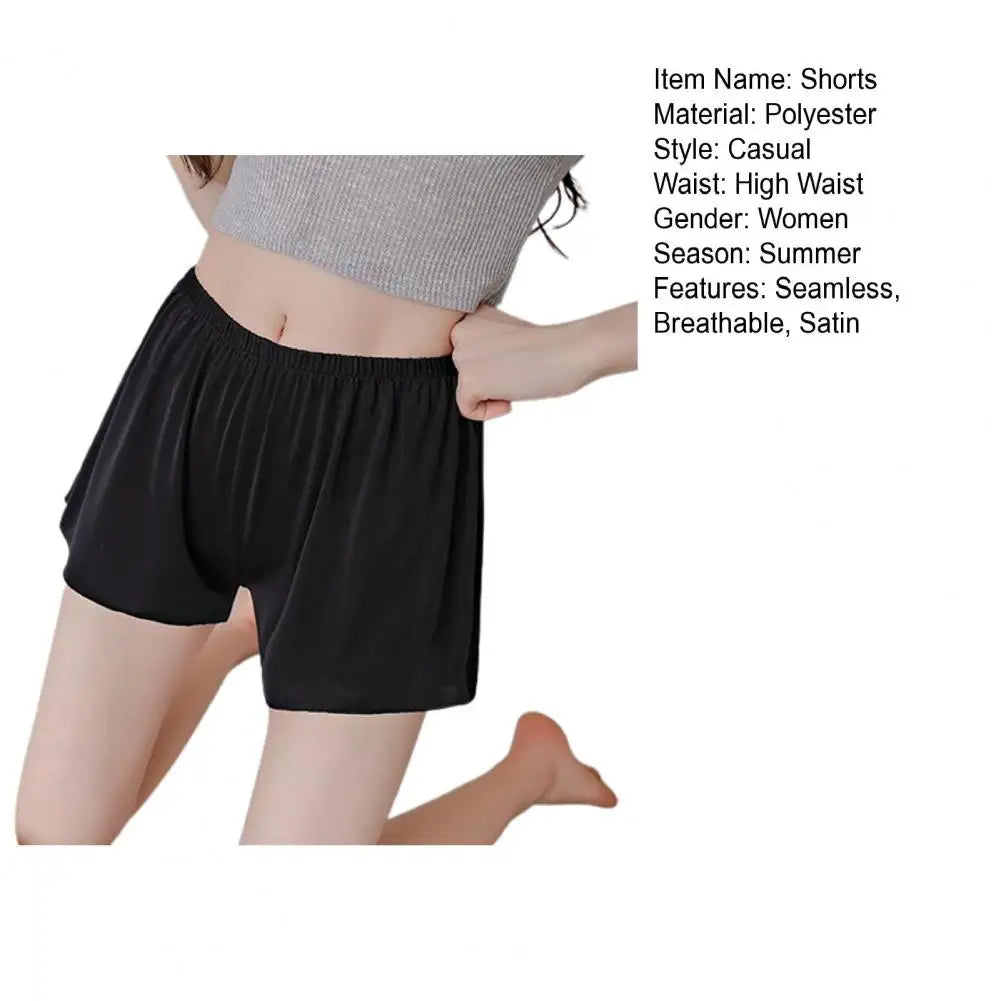 Women Safety Shorts Anti-exposure Breathable Thin Satin Seamless Homewear Underwear Loose Elastic Waist Summer Mini Pants