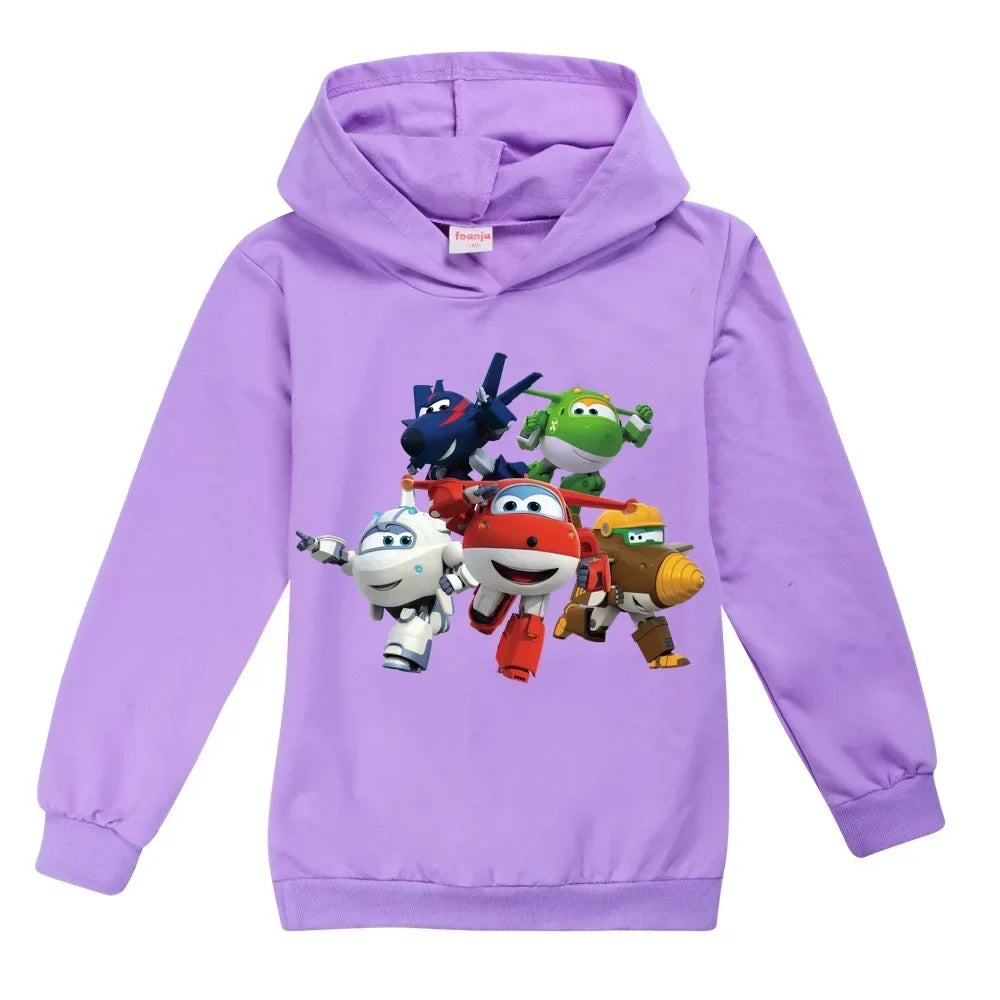2-16Years Autumn Costumes Super Wings Hoodie Kids Clothes Boys Sweatshirts Cartoon Tops Toddler Girls Outfits Baby Boy Coats