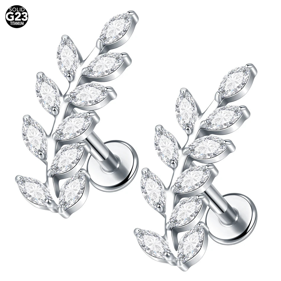 1/5PCS Titanium 16G Tragus Daith Helix Lobe Ear Piercing for Women Leaf Star Zircon Cartilage Stud Earring Piercing Jewelry Gift