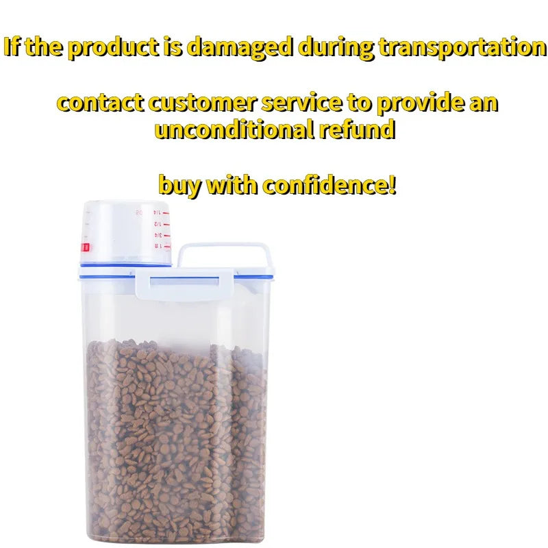 Dog Cat Food Pail Plastic Storage Tank with Measuring Cup Container Moisture-proof Sealed Jar Pet Supplies Accessories