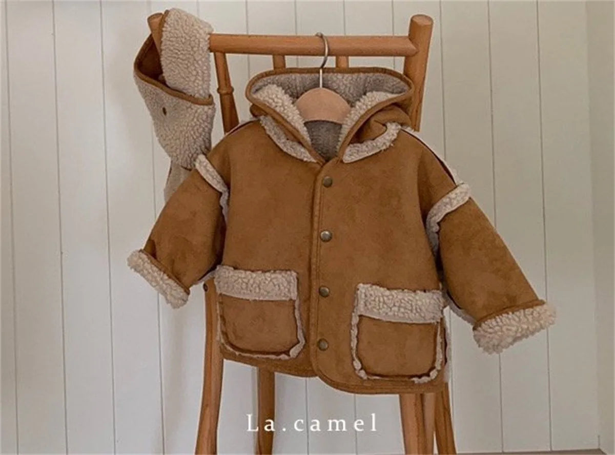 2025 Winter New Baby Warm Plush Coat Plus Velvet Thick Infant Boy Girl Long Sleeve Warm Coat Toddler Casual Hooded Jacket
