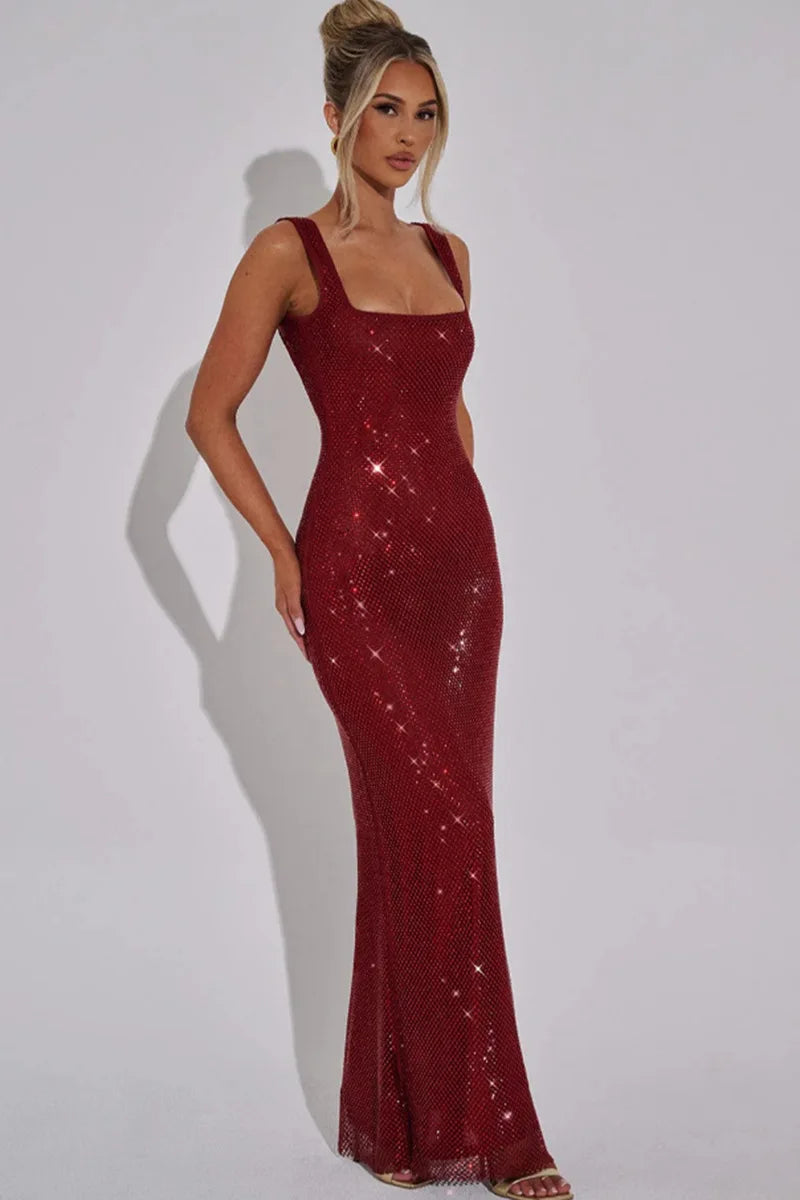2025 Luxurious Women Corset Mesh Sequins Party Evening Dress Elegant Strap Backless Slim Tight Gala Celebrity Cocktail Dress