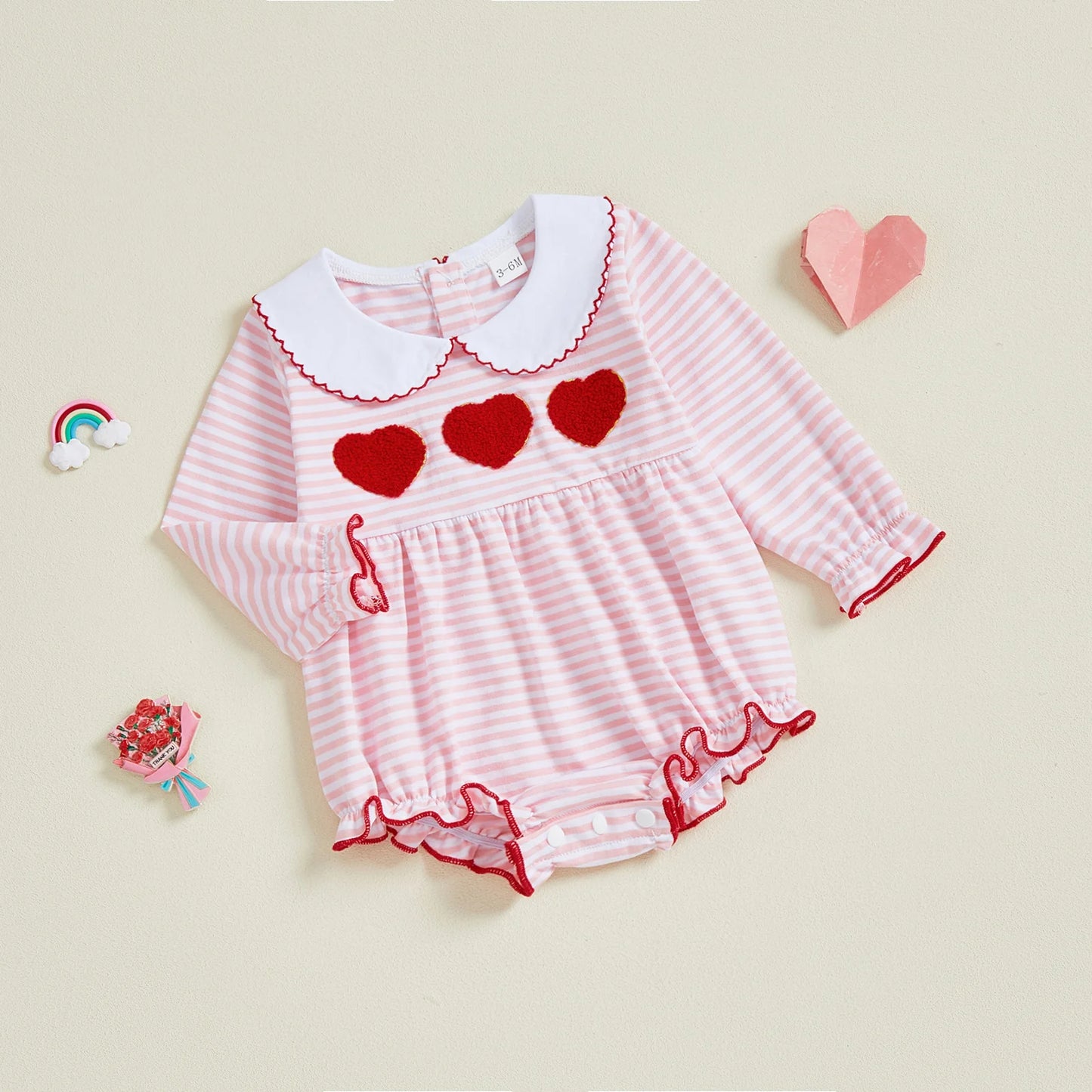 0-18M First Valentines Day Baby Girl Outfit Newborn Heart Smocked Bubble Romper Bodysuit Cute Valentines Day Baby Clothes