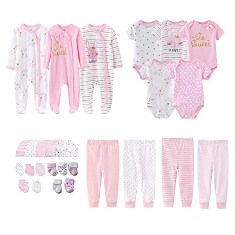 27Pieces Newborn Baby Girl Clothes Gift Set Print 100%Cotton Baby Boy Clothes Solid Color Baby Accessories